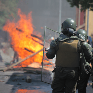 riot police deployed on a strike