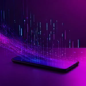 data streams pouring down on a mobile device